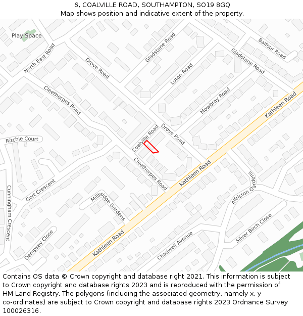 6, COALVILLE ROAD, SOUTHAMPTON, SO19 8GQ: Location map and indicative extent of plot