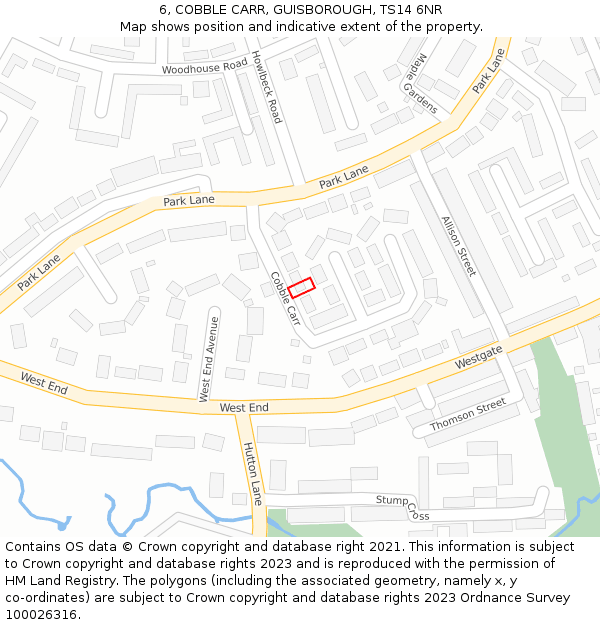 6, COBBLE CARR, GUISBOROUGH, TS14 6NR: Location map and indicative extent of plot