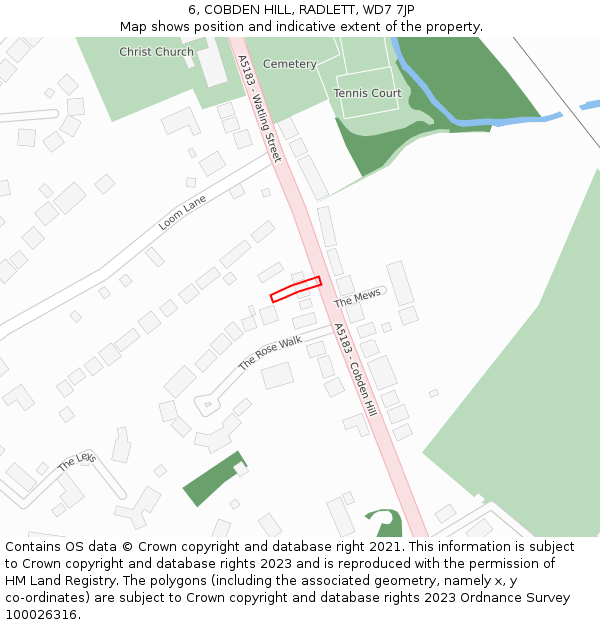 6, COBDEN HILL, RADLETT, WD7 7JP: Location map and indicative extent of plot