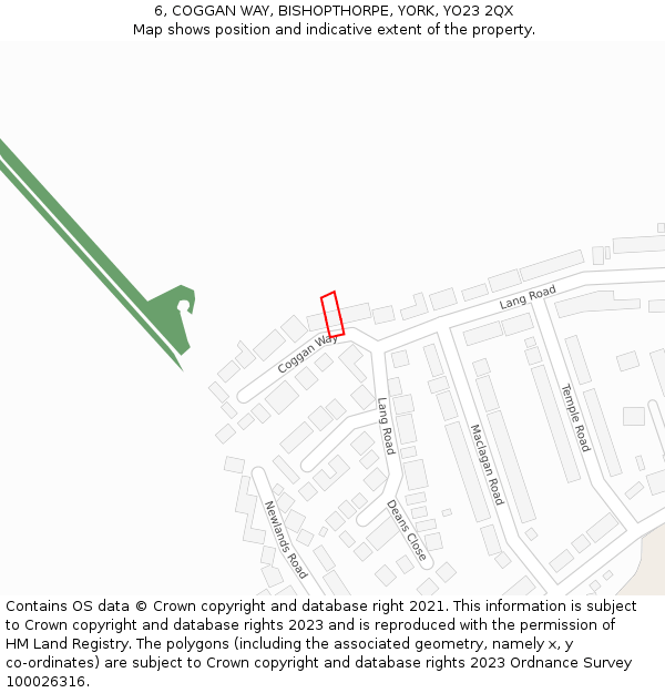 6, COGGAN WAY, BISHOPTHORPE, YORK, YO23 2QX: Location map and indicative extent of plot