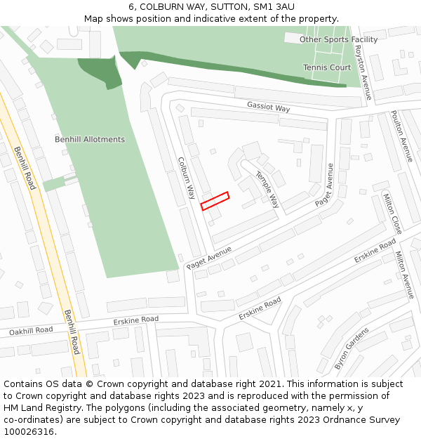 6, COLBURN WAY, SUTTON, SM1 3AU: Location map and indicative extent of plot