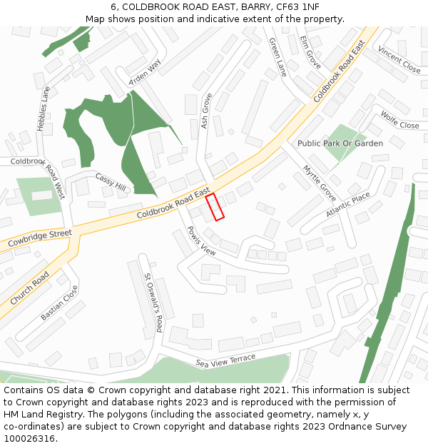 6, COLDBROOK ROAD EAST, BARRY, CF63 1NF: Location map and indicative extent of plot