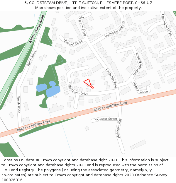 6, COLDSTREAM DRIVE, LITTLE SUTTON, ELLESMERE PORT, CH66 4JZ: Location map and indicative extent of plot