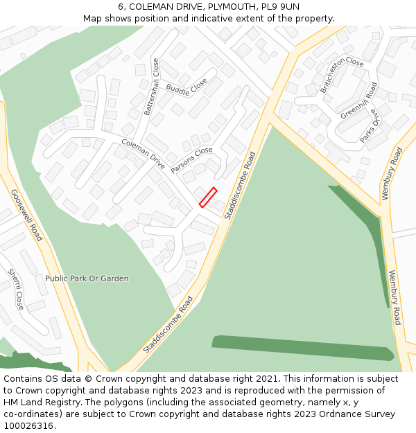 6, COLEMAN DRIVE, PLYMOUTH, PL9 9UN: Location map and indicative extent of plot