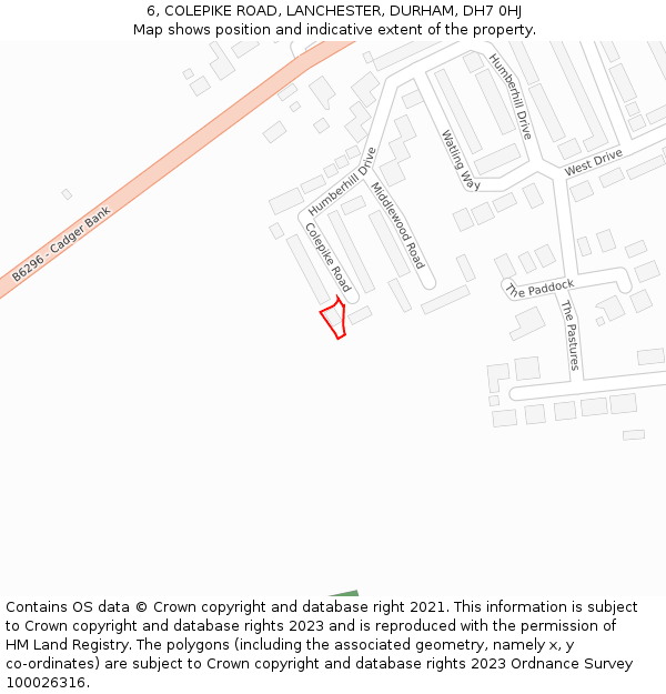 6, COLEPIKE ROAD, LANCHESTER, DURHAM, DH7 0HJ: Location map and indicative extent of plot