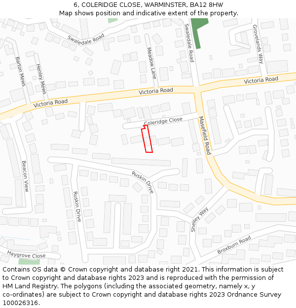 6, COLERIDGE CLOSE, WARMINSTER, BA12 8HW: Location map and indicative extent of plot