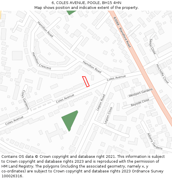 6, COLES AVENUE, POOLE, BH15 4HN: Location map and indicative extent of plot