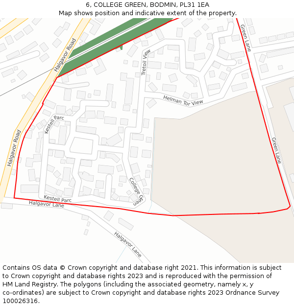 6, COLLEGE GREEN, BODMIN, PL31 1EA: Location map and indicative extent of plot
