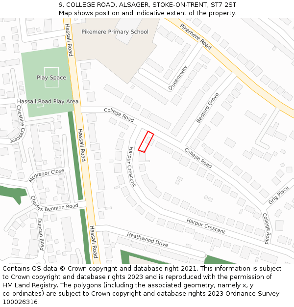 6, COLLEGE ROAD, ALSAGER, STOKE-ON-TRENT, ST7 2ST: Location map and indicative extent of plot