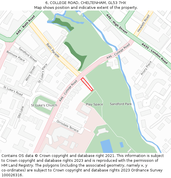 6, COLLEGE ROAD, CHELTENHAM, GL53 7HX: Location map and indicative extent of plot