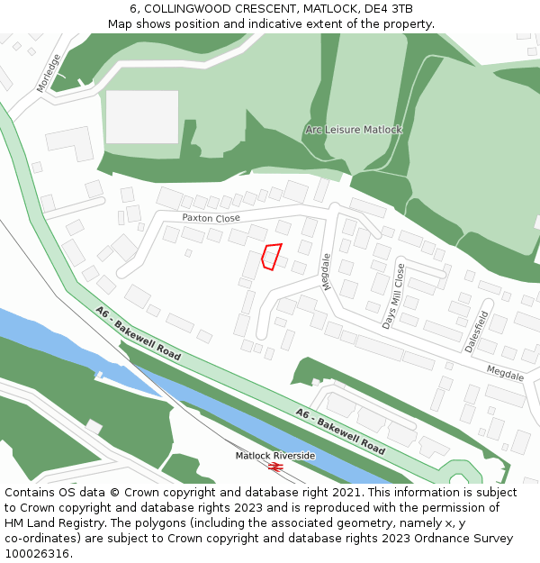 6, COLLINGWOOD CRESCENT, MATLOCK, DE4 3TB: Location map and indicative extent of plot