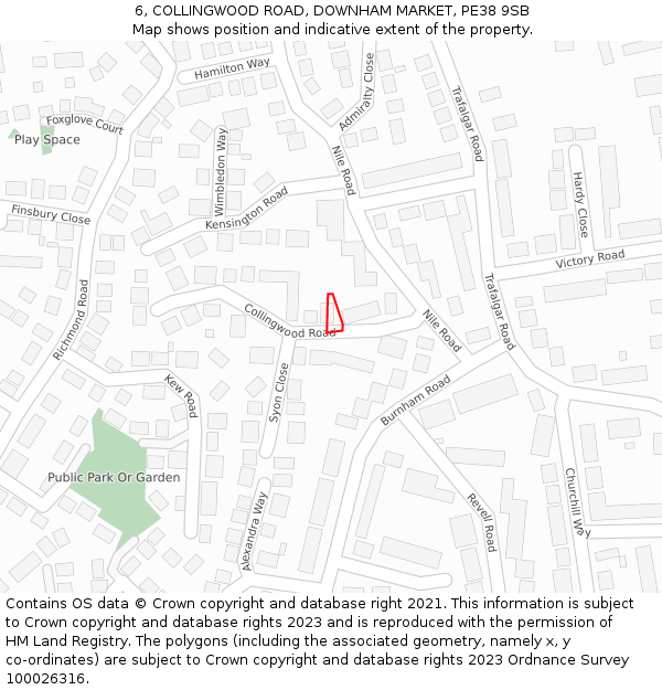 6, COLLINGWOOD ROAD, DOWNHAM MARKET, PE38 9SB: Location map and indicative extent of plot