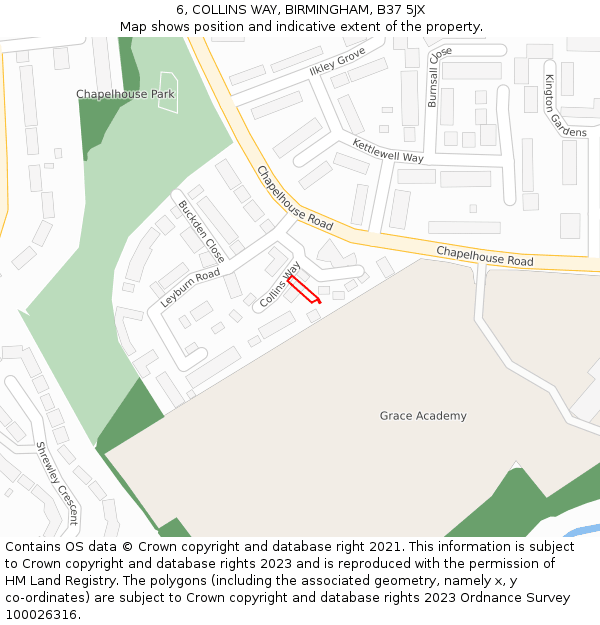 6, COLLINS WAY, BIRMINGHAM, B37 5JX: Location map and indicative extent of plot