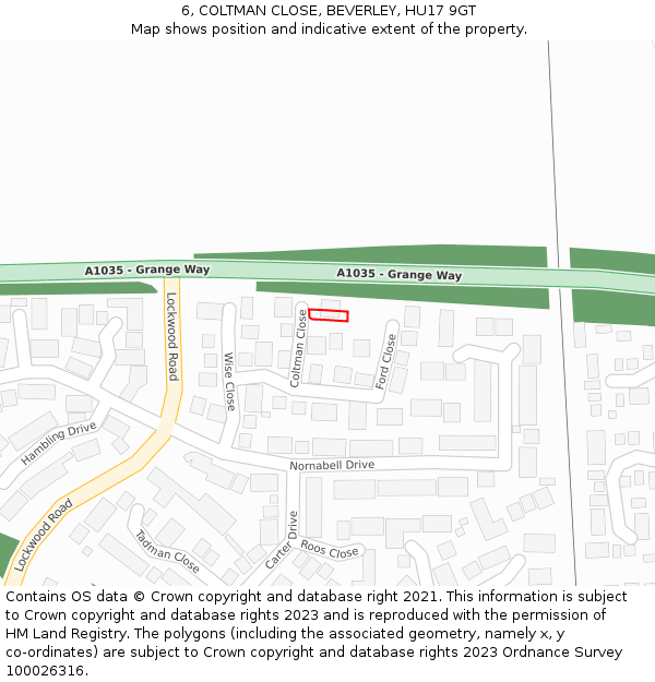 6, COLTMAN CLOSE, BEVERLEY, HU17 9GT: Location map and indicative extent of plot