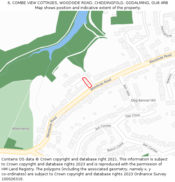 6, COMBE VIEW COTTAGES, WOODSIDE ROAD, CHIDDINGFOLD, GODALMING, GU8 4RB: Location map and indicative extent of plot