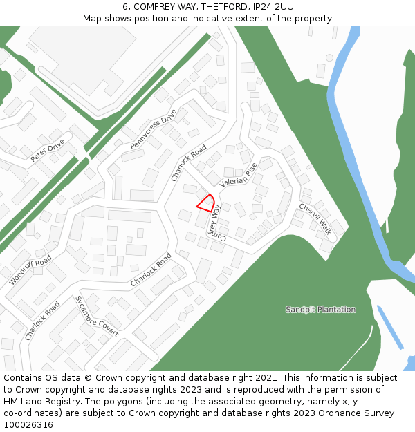 6, COMFREY WAY, THETFORD, IP24 2UU: Location map and indicative extent of plot