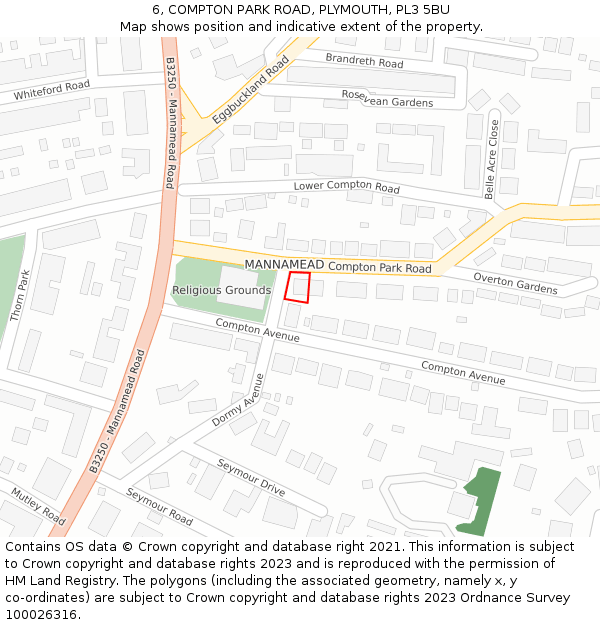 6, COMPTON PARK ROAD, PLYMOUTH, PL3 5BU: Location map and indicative extent of plot