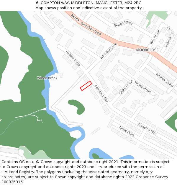 6, COMPTON WAY, MIDDLETON, MANCHESTER, M24 2BG: Location map and indicative extent of plot