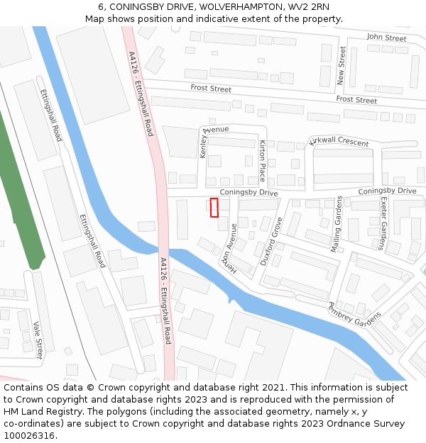 6, CONINGSBY DRIVE, WOLVERHAMPTON, WV2 2RN: Location map and indicative extent of plot