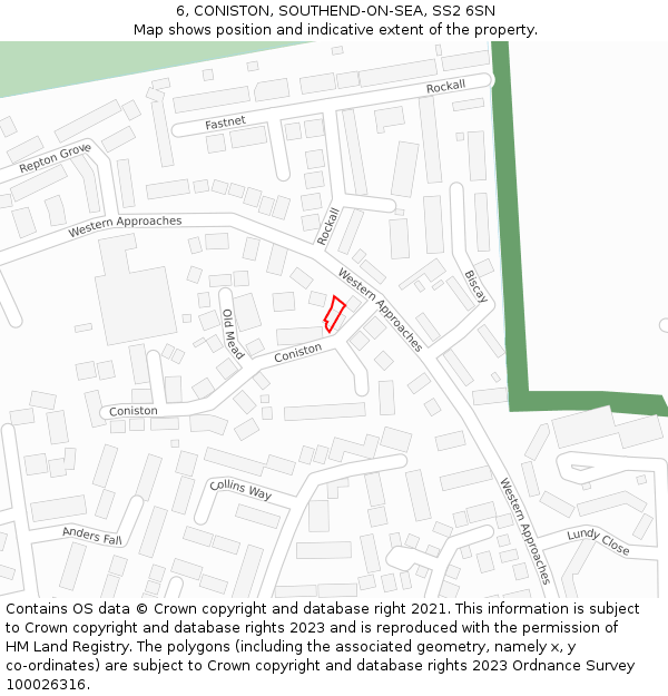 6, CONISTON, SOUTHEND-ON-SEA, SS2 6SN: Location map and indicative extent of plot