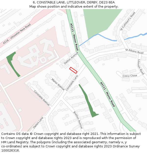 6, CONSTABLE LANE, LITTLEOVER, DERBY, DE23 6EA: Location map and indicative extent of plot