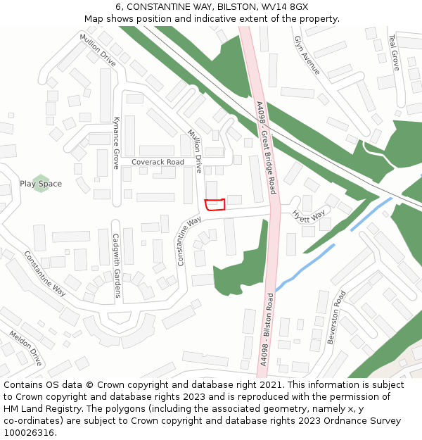 6, CONSTANTINE WAY, BILSTON, WV14 8GX: Location map and indicative extent of plot