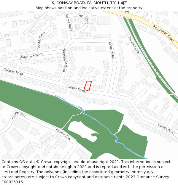 6, CONWAY ROAD, FALMOUTH, TR11 4JZ: Location map and indicative extent of plot