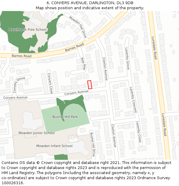 6, CONYERS AVENUE, DARLINGTON, DL3 9DB: Location map and indicative extent of plot