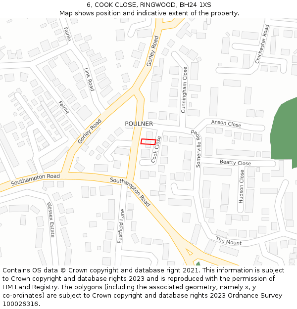 6, COOK CLOSE, RINGWOOD, BH24 1XS: Location map and indicative extent of plot