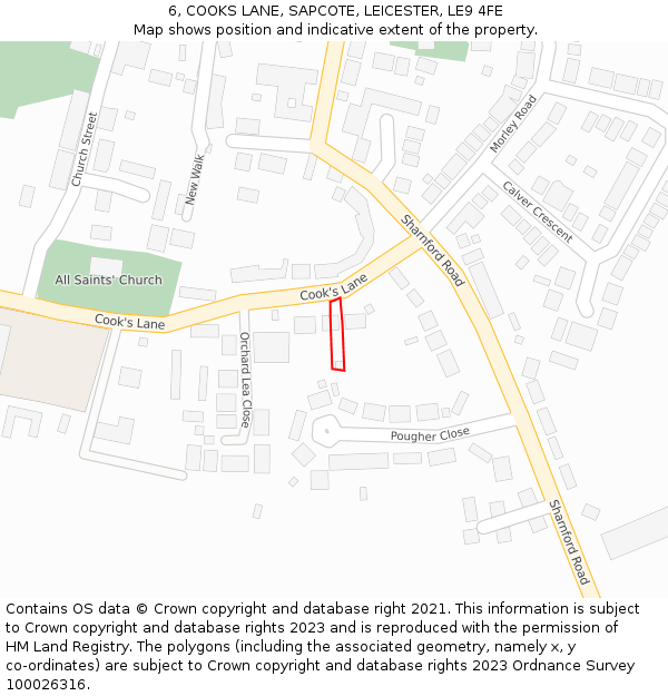 6, COOKS LANE, SAPCOTE, LEICESTER, LE9 4FE: Location map and indicative extent of plot