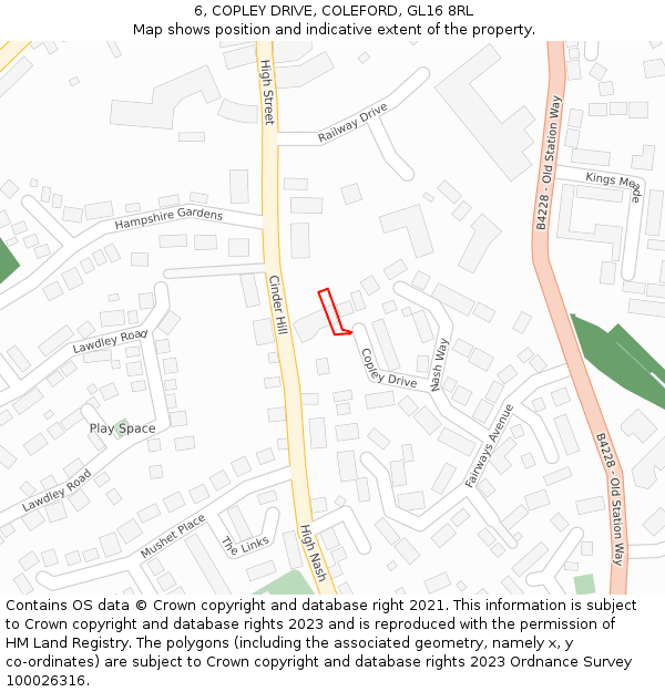 6, COPLEY DRIVE, COLEFORD, GL16 8RL: Location map and indicative extent of plot