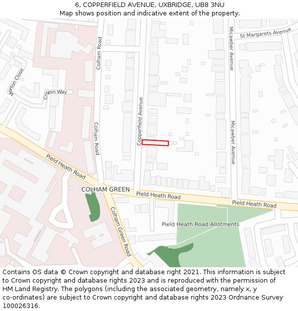 6, COPPERFIELD AVENUE, UXBRIDGE, UB8 3NU: Location map and indicative extent of plot