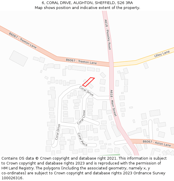 6, CORAL DRIVE, AUGHTON, SHEFFIELD, S26 3RA: Location map and indicative extent of plot