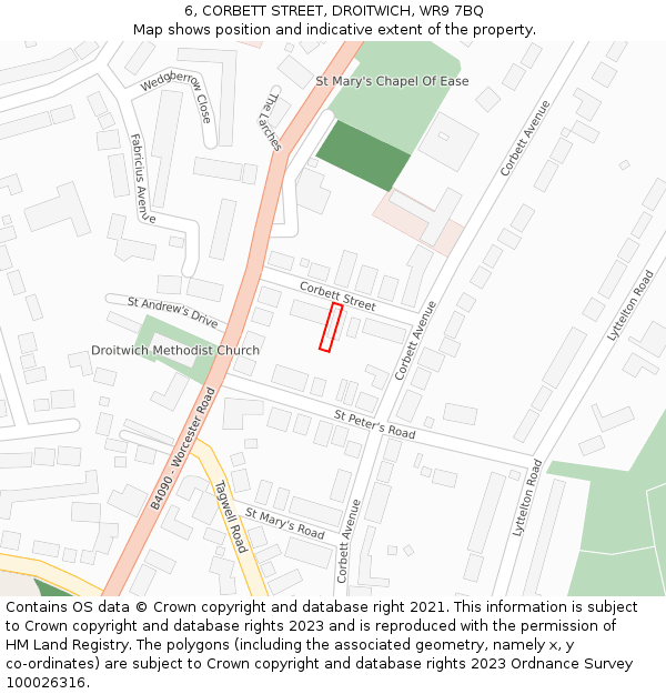 6, CORBETT STREET, DROITWICH, WR9 7BQ: Location map and indicative extent of plot