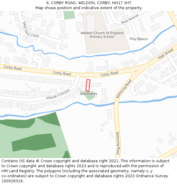 6, CORBY ROAD, WELDON, CORBY, NN17 3HT: Location map and indicative extent of plot