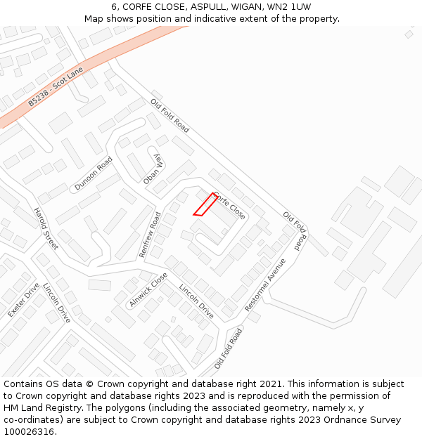 6, CORFE CLOSE, ASPULL, WIGAN, WN2 1UW: Location map and indicative extent of plot