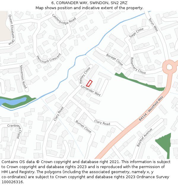 6, CORIANDER WAY, SWINDON, SN2 2RZ: Location map and indicative extent of plot