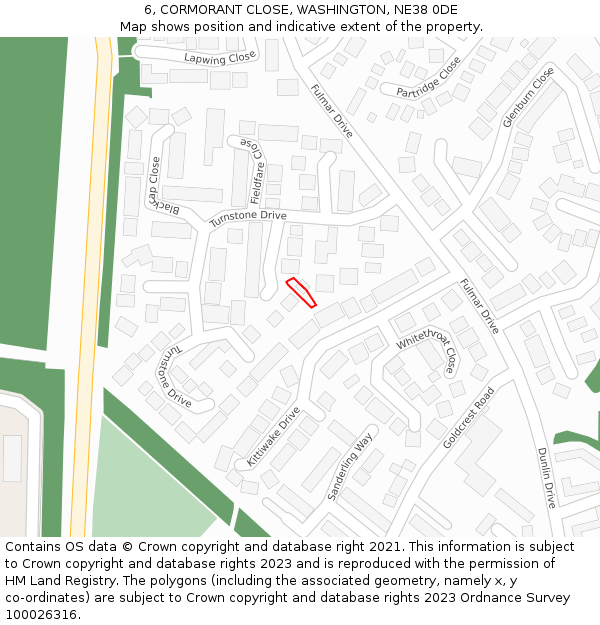 6, CORMORANT CLOSE, WASHINGTON, NE38 0DE: Location map and indicative extent of plot