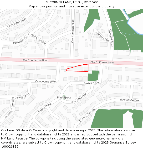 6, CORNER LANE, LEIGH, WN7 5PX: Location map and indicative extent of plot