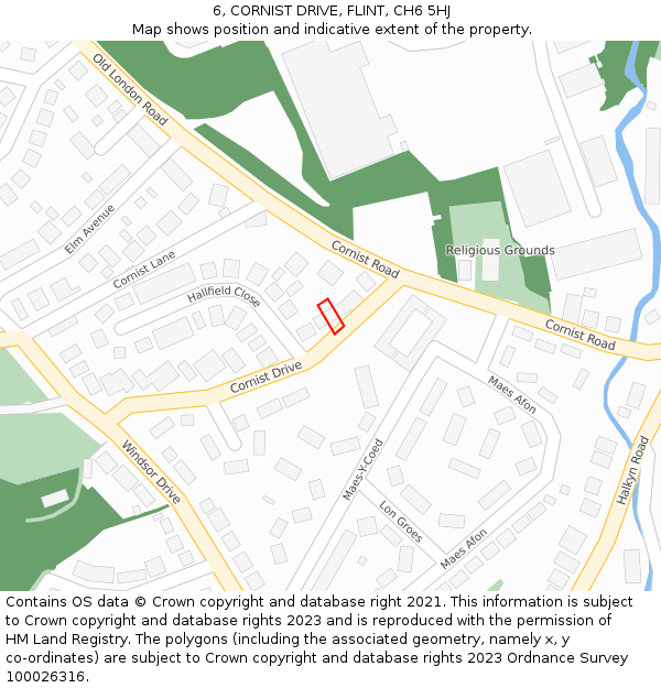 6, CORNIST DRIVE, FLINT, CH6 5HJ: Location map and indicative extent of plot