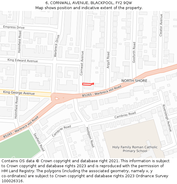 6, CORNWALL AVENUE, BLACKPOOL, FY2 9QW: Location map and indicative extent of plot