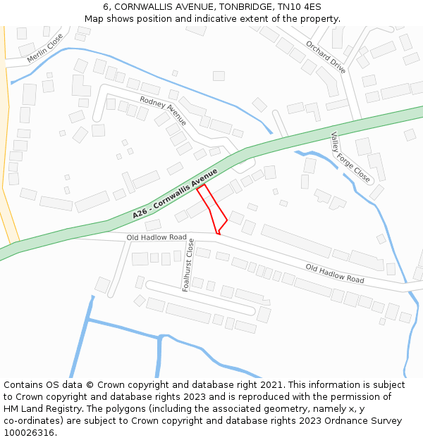 6, CORNWALLIS AVENUE, TONBRIDGE, TN10 4ES: Location map and indicative extent of plot