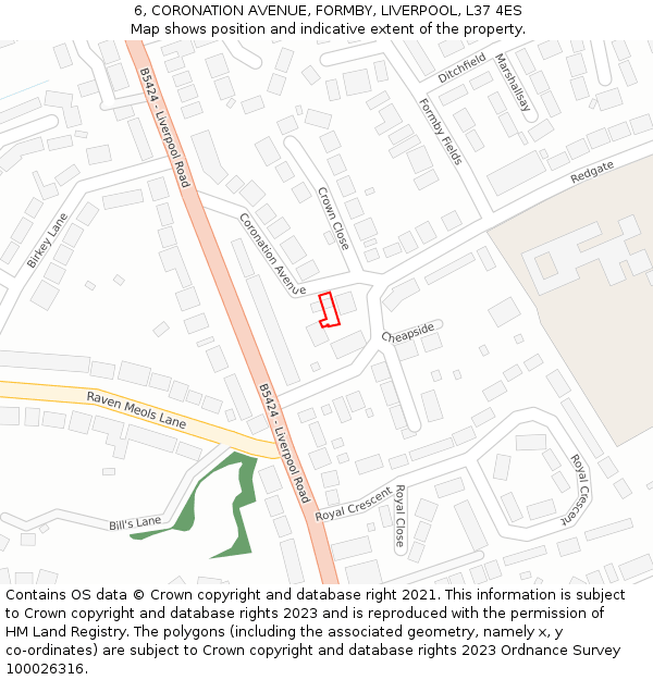 6, CORONATION AVENUE, FORMBY, LIVERPOOL, L37 4ES: Location map and indicative extent of plot