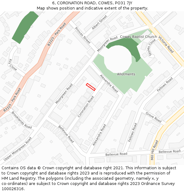 6, CORONATION ROAD, COWES, PO31 7JY: Location map and indicative extent of plot