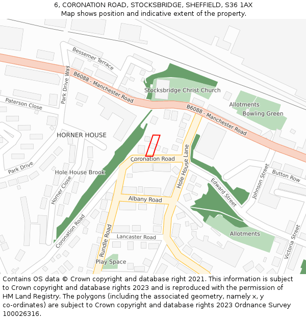 6, CORONATION ROAD, STOCKSBRIDGE, SHEFFIELD, S36 1AX: Location map and indicative extent of plot