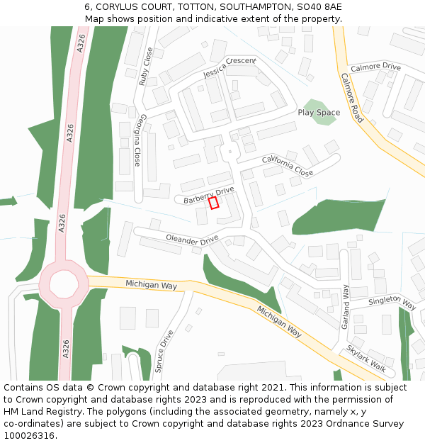 6, CORYLUS COURT, TOTTON, SOUTHAMPTON, SO40 8AE: Location map and indicative extent of plot