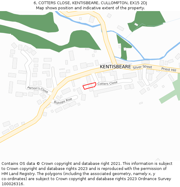 6, COTTERS CLOSE, KENTISBEARE, CULLOMPTON, EX15 2DJ: Location map and indicative extent of plot