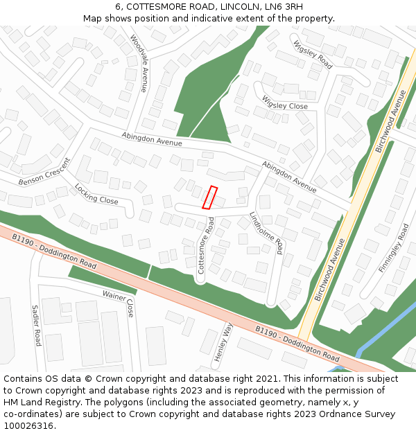 6, COTTESMORE ROAD, LINCOLN, LN6 3RH: Location map and indicative extent of plot
