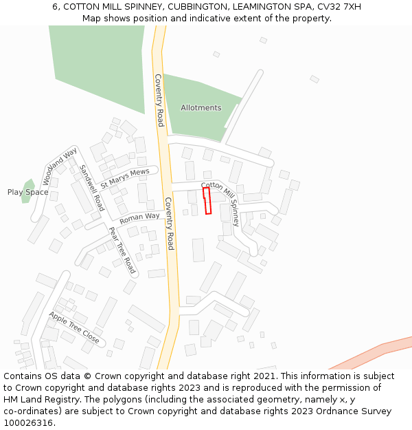 6, COTTON MILL SPINNEY, CUBBINGTON, LEAMINGTON SPA, CV32 7XH: Location map and indicative extent of plot