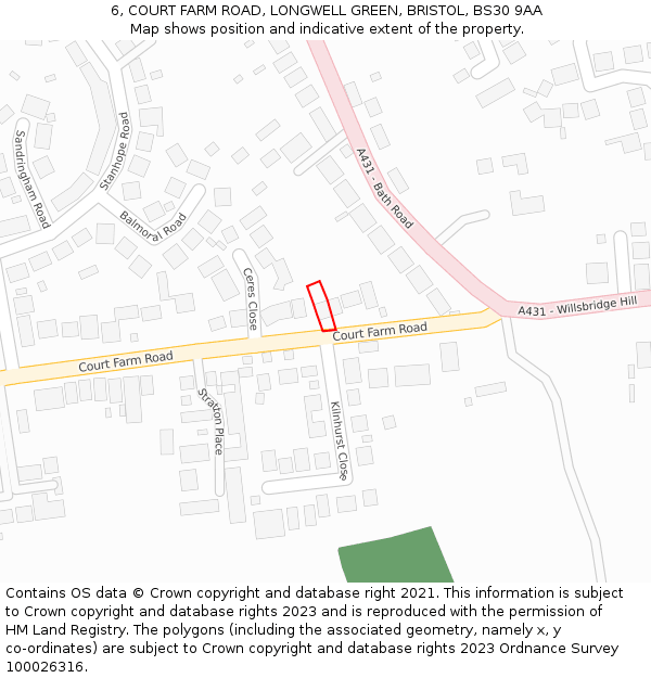 6, COURT FARM ROAD, LONGWELL GREEN, BRISTOL, BS30 9AA: Location map and indicative extent of plot